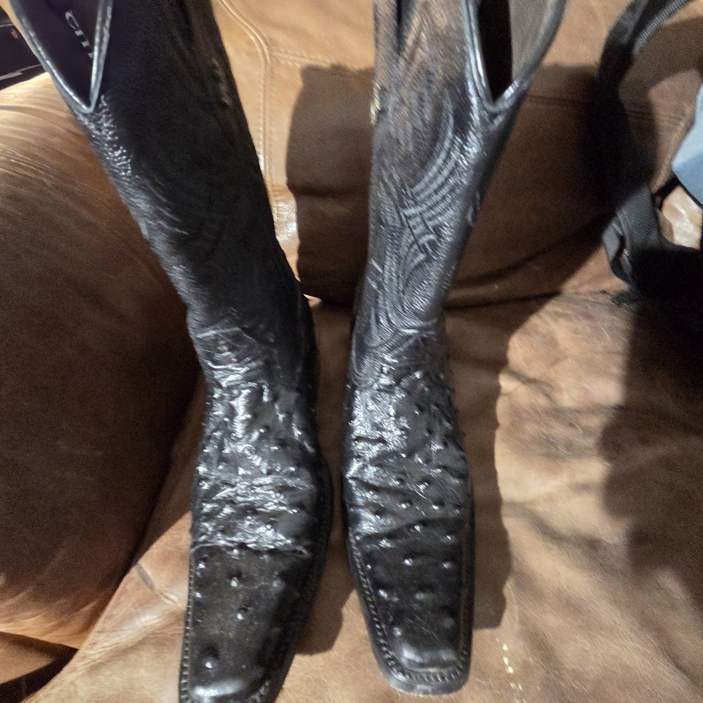 Men's Black Ostrich Boots